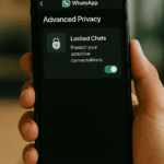 Pantalla de privacidad avanzada de WhatsApp mostrando la función de chats bloqueados activada en un teléfono móvil.